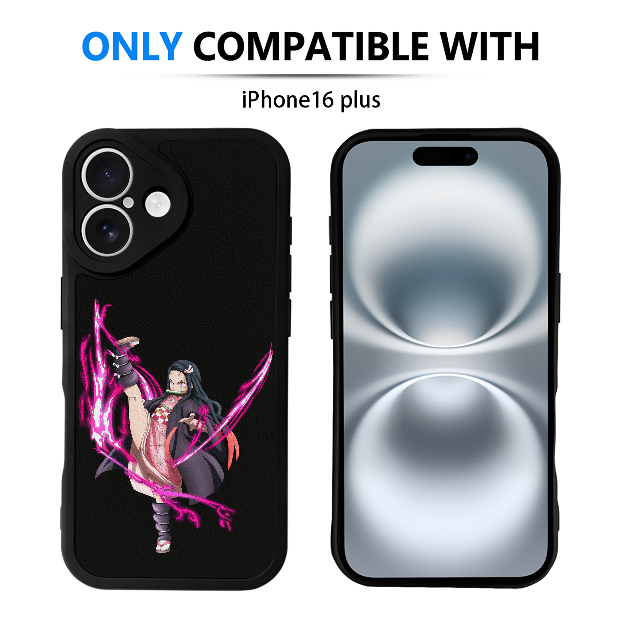 （画像用） 鬼滅の刃（きめつのやいば）竈門 禰󠄀豆子／かまど ねずこ Kamado Nezuko 【iPhone 16シリーズ対応】シリコンスマホケース（レザー調） 材質：シリコン